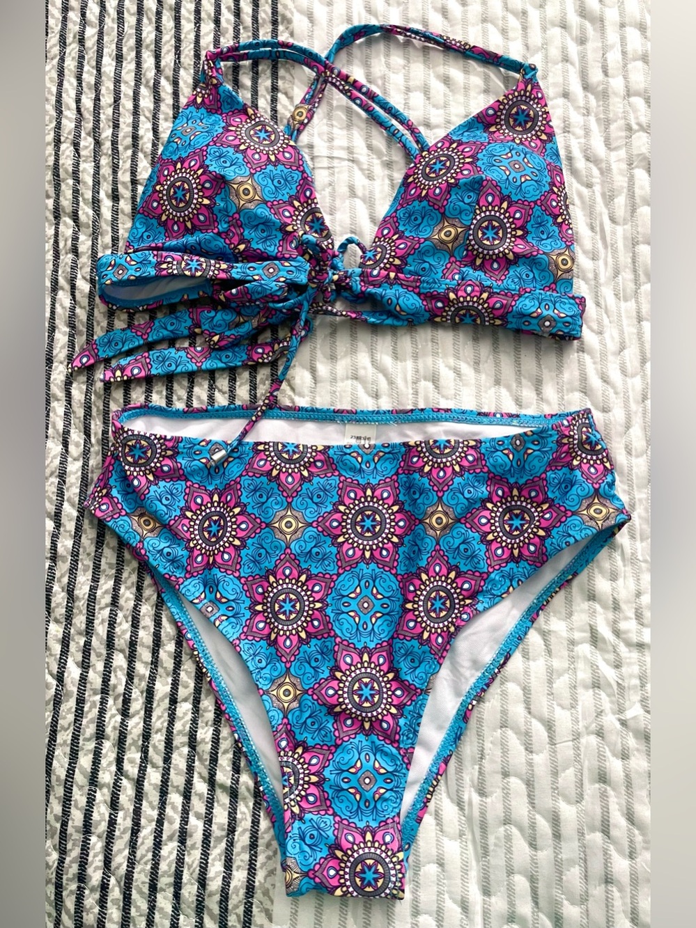 Amazon Turquoise, Pink, Purple with Geometric Print Bikini - NWOT - Small